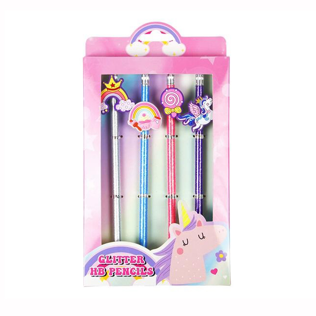 Glitter Pencil With Topper - Set/4 - Unicorn