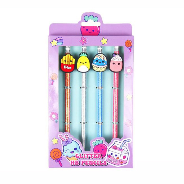 Glitter Pencil With Topper - Set/4 - Foodiemals