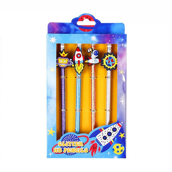 Glitter Pencil With Topper - Set/4 - Space