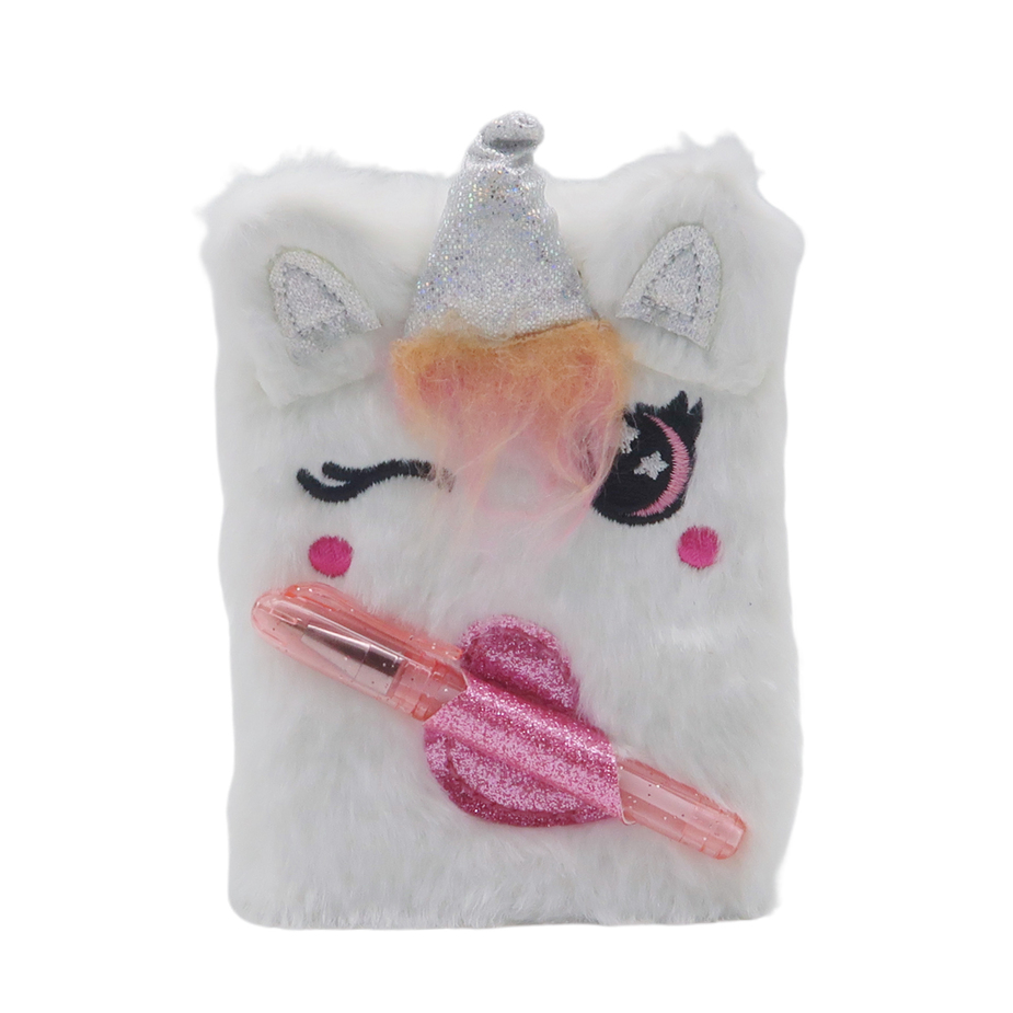 Mini Plush Notebook And Glitter Pen Set - White Unicorn