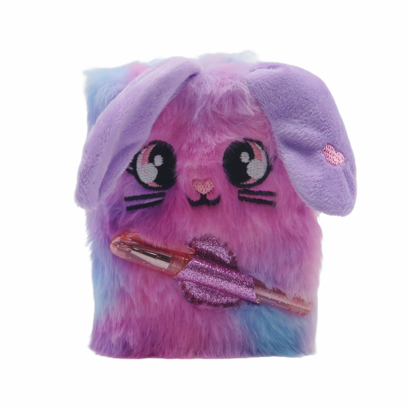 Mini Plush Notebook And Glitter Pen Set - Purple Rabbit