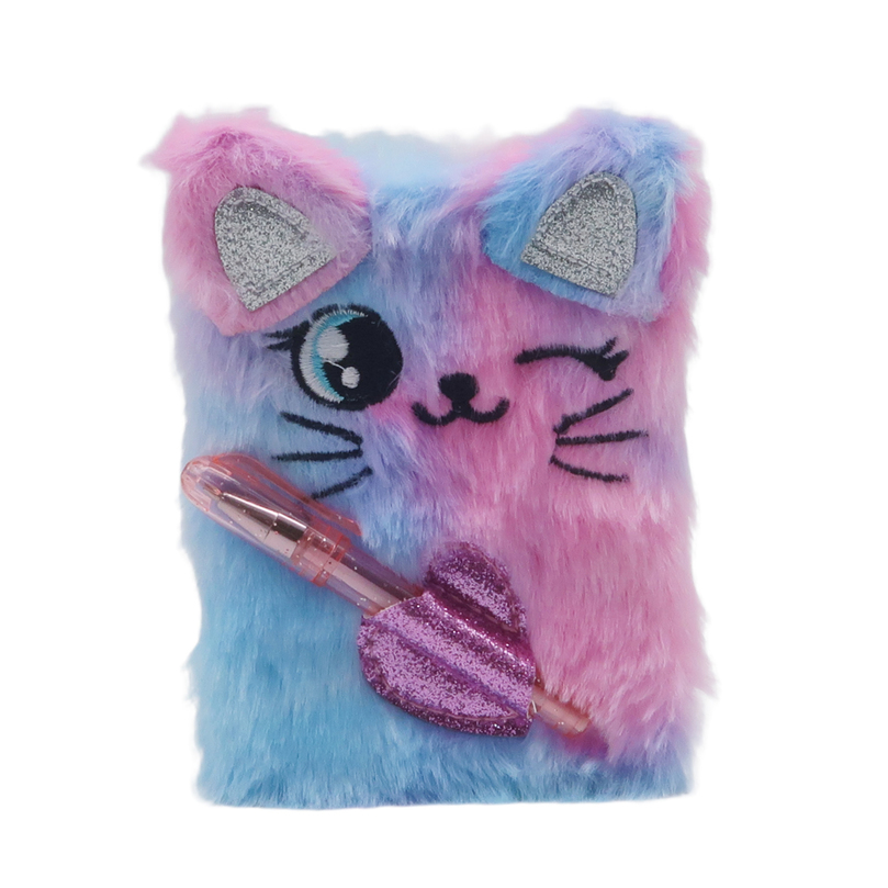 Mini Plush Notebook And Glitter Pen Set - Blue Cat