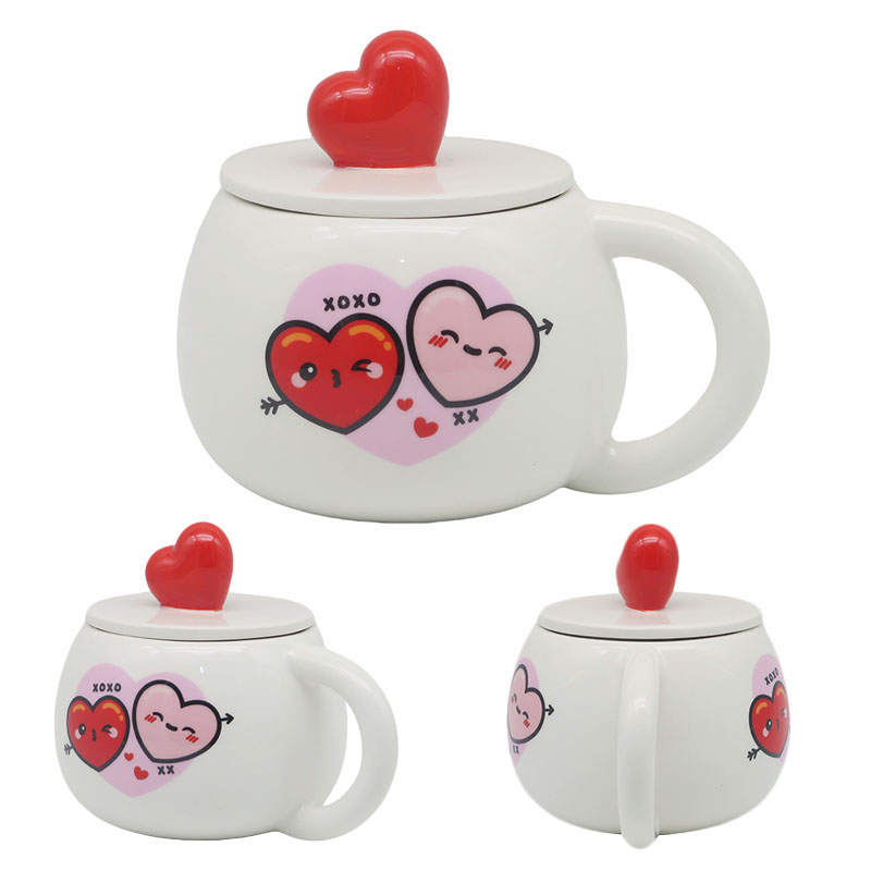 Foodiemals Ceramic Collection Round Mug With Lid - Heart On Lid