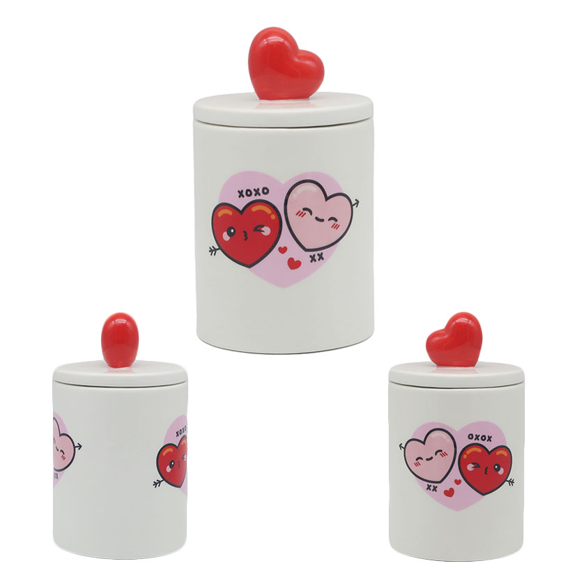 Ceramic Heart Medium Storage Jar, Round Mug Shape, Heart On Lid