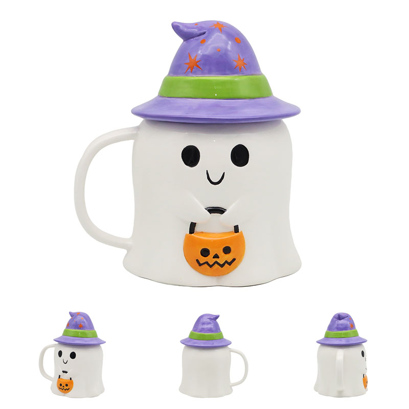 Mug With Lid - Ghost With Witches Hat Lid