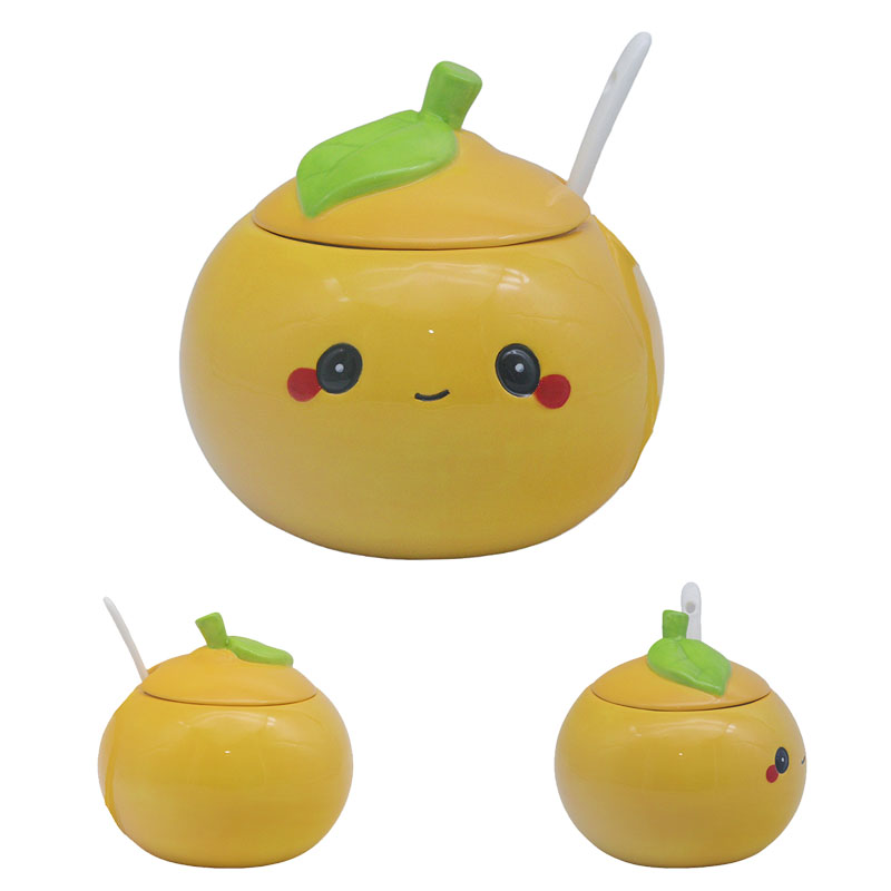 Foodiemals Ceramic Collection Orange Pot With Lid And Spoon