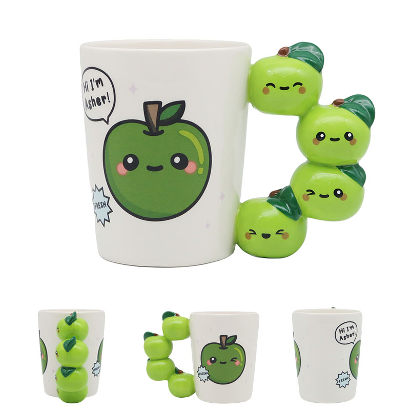 Foodiemals Ceramic Collection Apple Shaped Handle Mug - Row Of 4