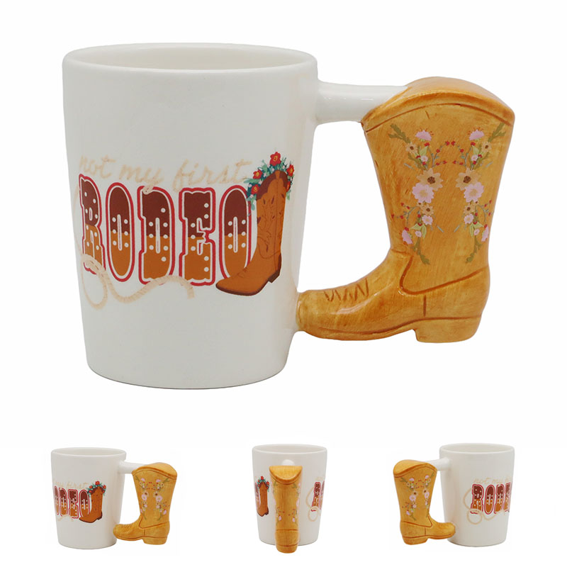 Rodeo Boot Shaped Handle Mug - Flower Design Decal
