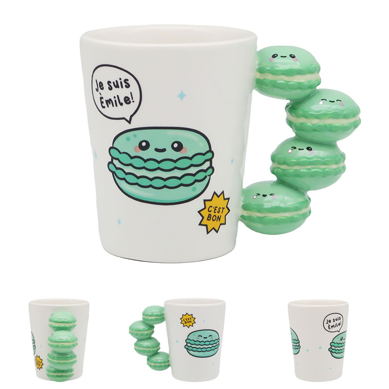 Foodiemals Ceramic Macaroon Shaped Handle Mug - Row Of 3 Or 4