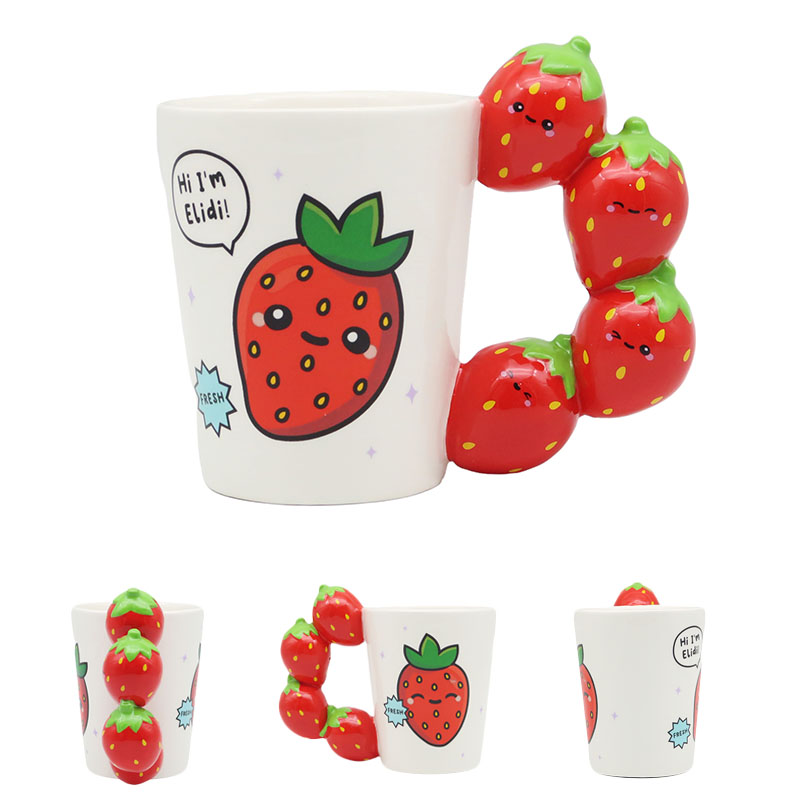 Foodiemals Ceramic Collection Strawberry Shaped Handle Mug - Row