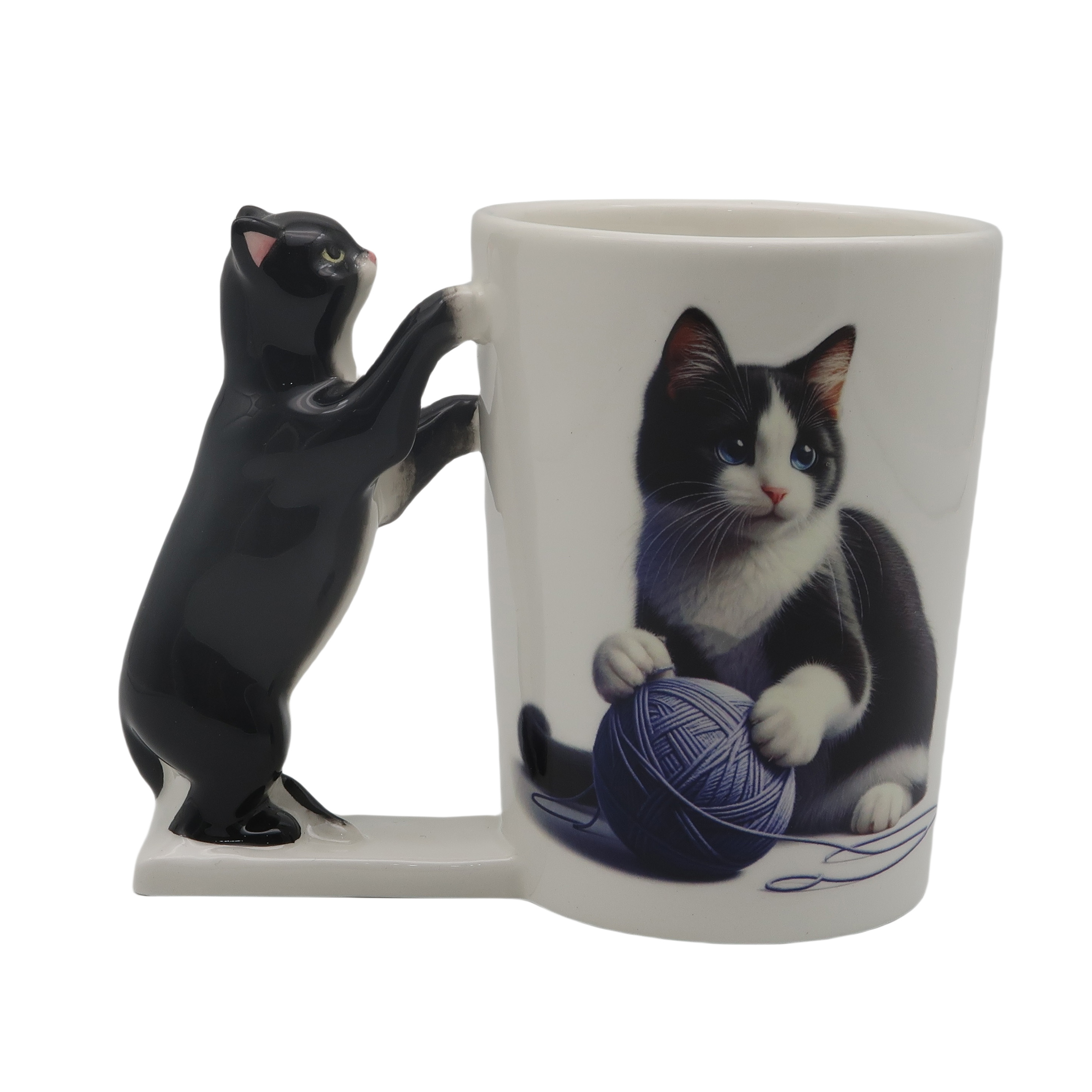Realistic Black Cat Shaped Handle Mug