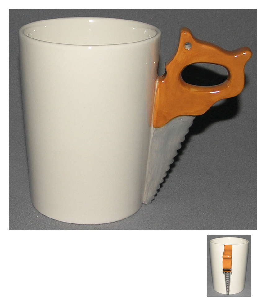 Saw Shaped Handle Mug - Caution Builder Decal