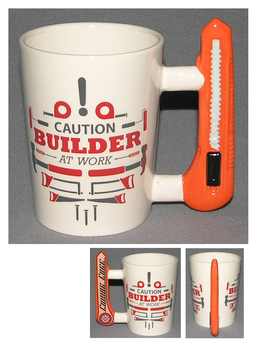 Safety Knife Shaped Handle Mug - Caution Builder Decal