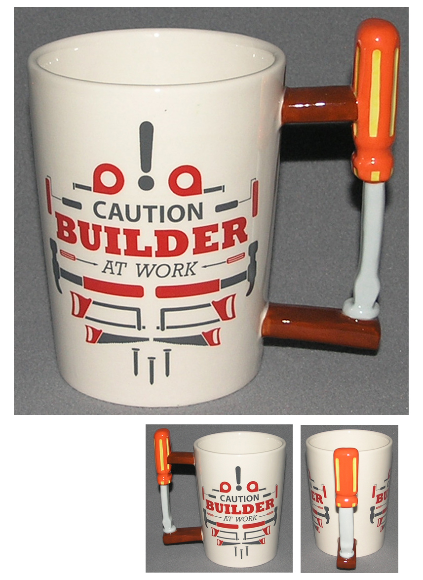 Screwdriver Shaped Handle Mug - Caution Builder Decal