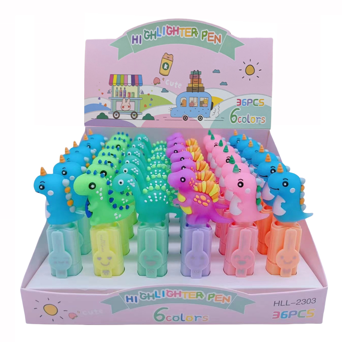 Highlighter - Dinosaur - 6 Coours Adsorted (Flat)