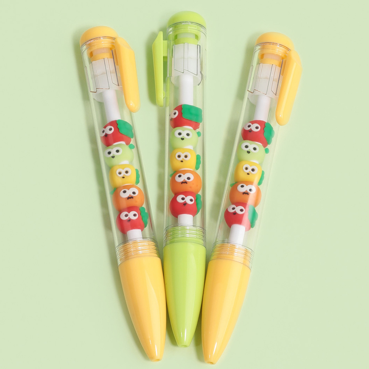 Gel Pen, Clear, 5 Pcs Inside, Fruit Withn Face