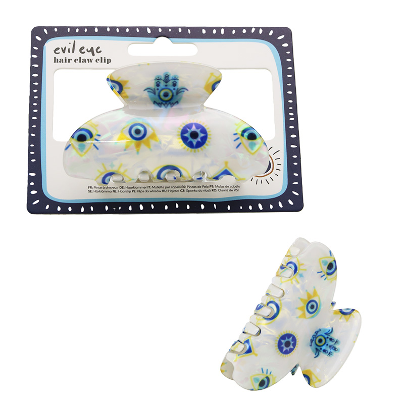 8 Cm Hair Claw, Pearlised, Evil Eye, Blue And Yellow