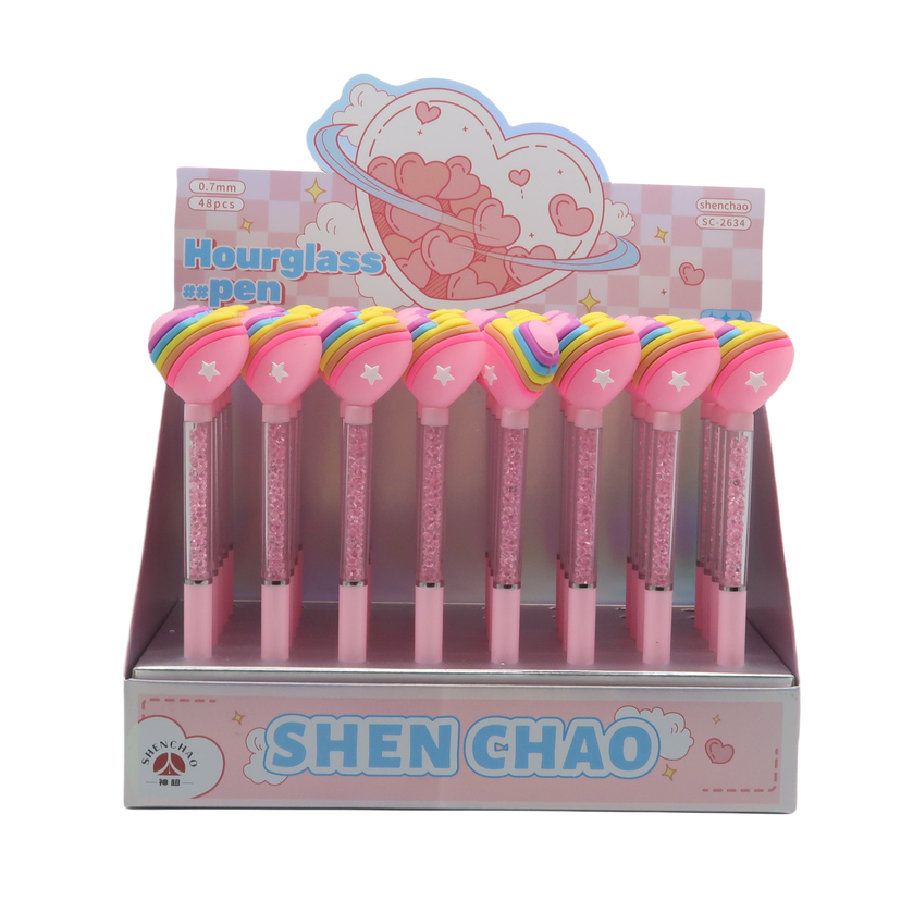 Hourglass Pen - Rainbow Heart (Slender)