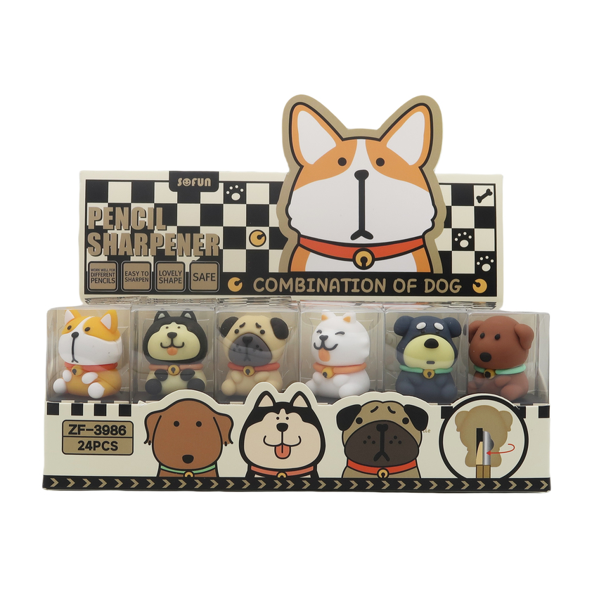 Dog Comination Pencil Sharpener - 6 Assorted