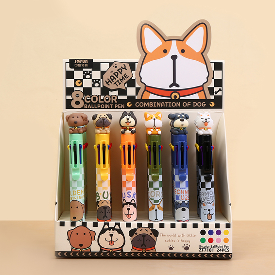 Combination Of Dog - 8 Colour Pen - 6 Assorted