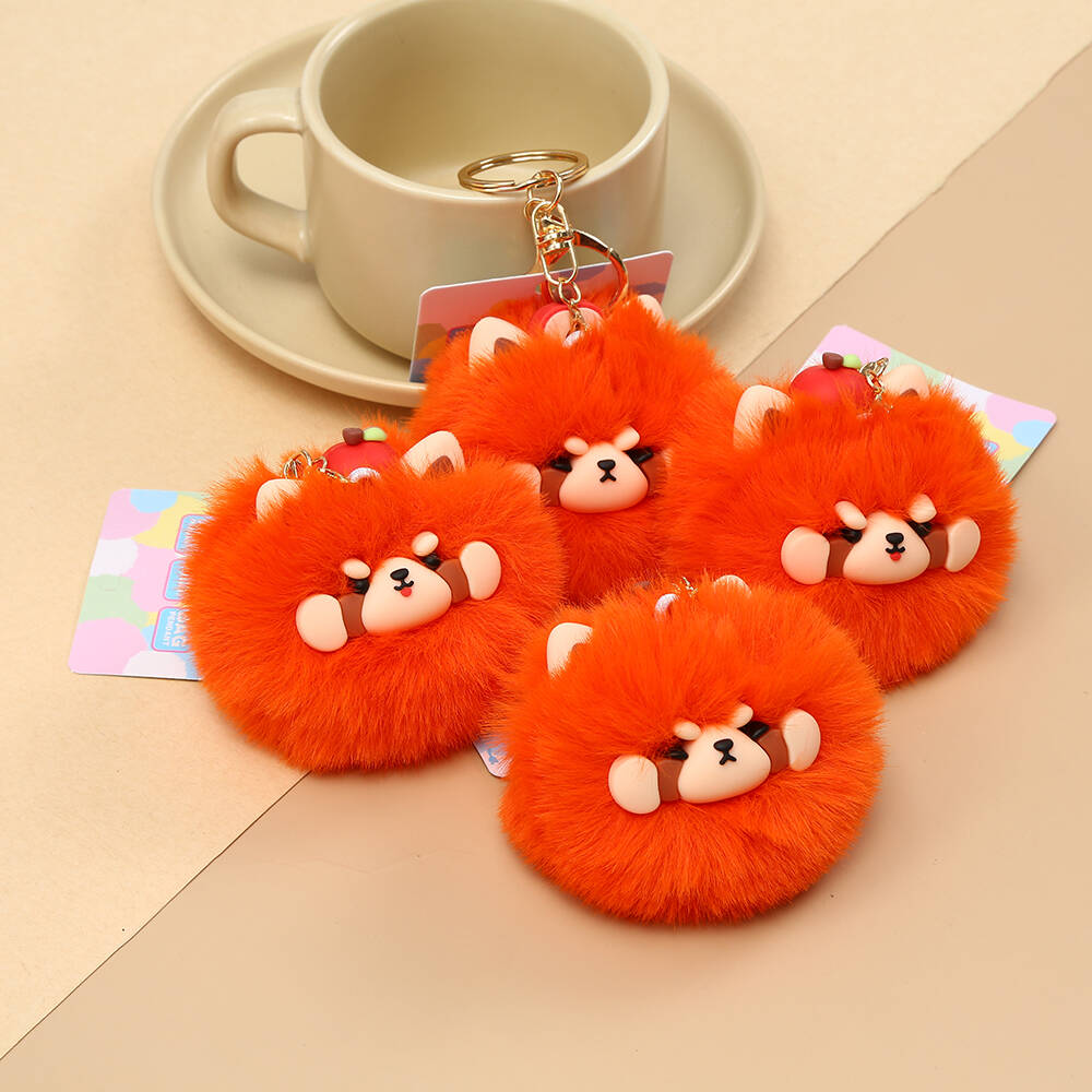 Pom Pom Bag Charm Keychain, Red Panda