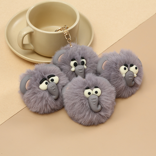 Pom Pom Bag Charm Keychain, Elephant