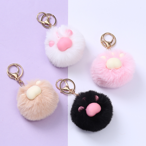 Pom Pom Bag Charm Keychain, Cats Paw