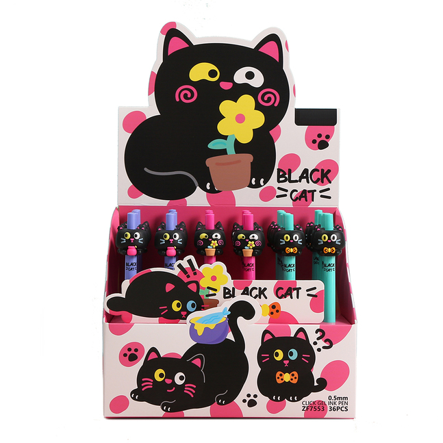Black Cat Click Gel Pen, 3 Assorted