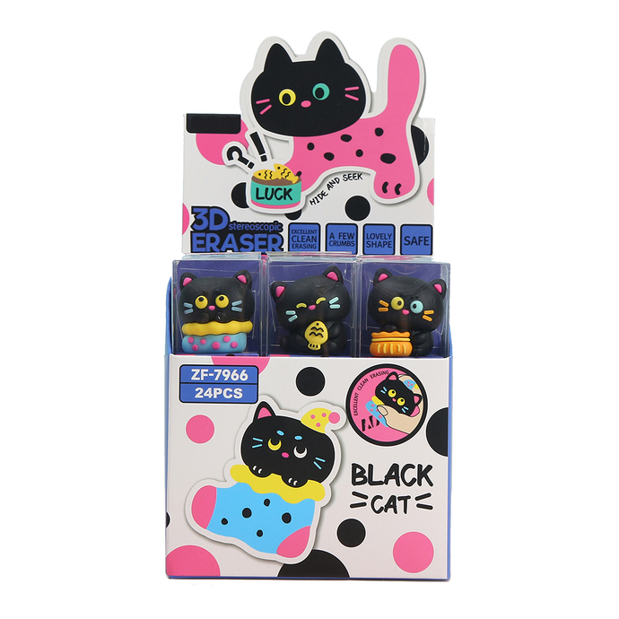 Black Cat Eraser, 3 Assorted