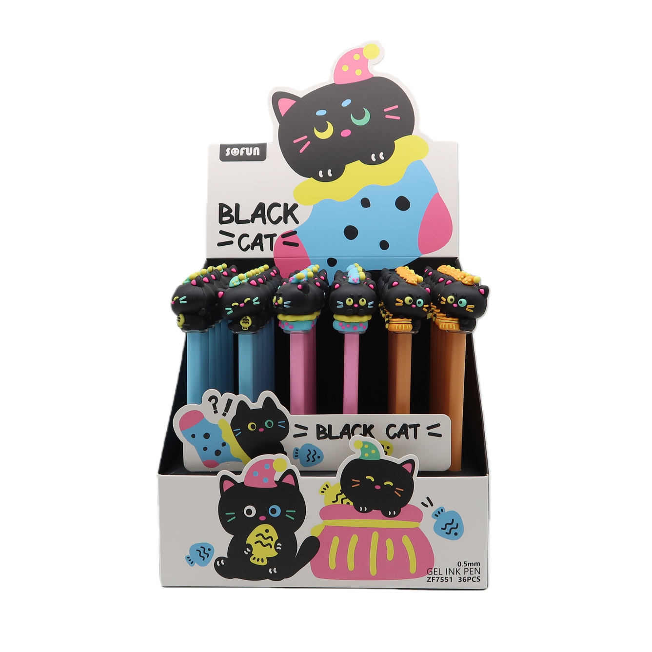 Black Cat Gel Ink Pen,3 Assorted