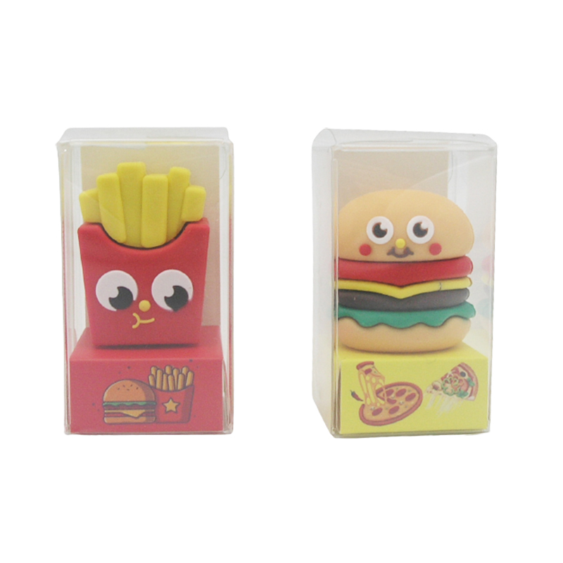 Pencil Shapener And Eraser Hamburger And Fries