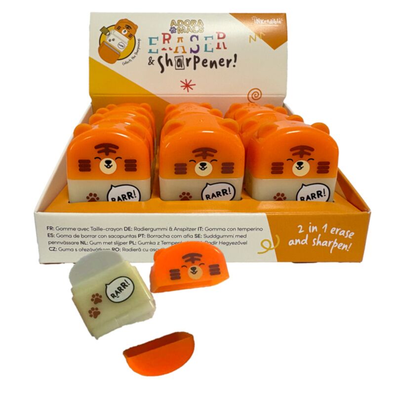 Erasers - With Sharpener - Adoramals - Tiger