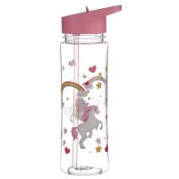  Shatterproof Plastic Water Bottle with Flip Straw Unicorn 550ml 