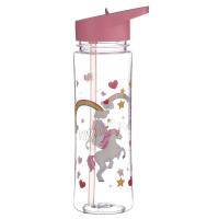  Water Bottles - Plastic Water Bottle with Flip Straw Unicorn 550ml 
