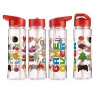  Plastic Water Bottle with Flip Straw Video Game 550ml 