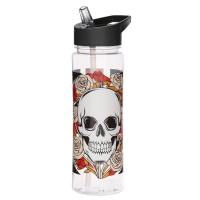  Plastic Water Bottle with Flip Straw - Union Jack with Skull 550 