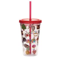  Plastic Double Walled Cup with Straw and Lid Video Games 500ml 