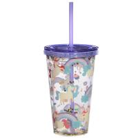  Plastic Double Walled Cup with Straw Unicorn 500ml 