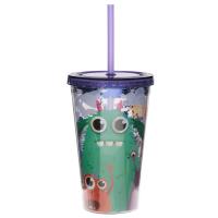  Plastic Double Walled Cup with Straw and Lid Monster 500ml 