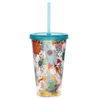  Plastic Double Walled Cup with Straw and Lid Space 500ml 