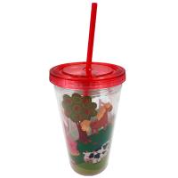  Plastic Double Walled Cup with Straw and Lid Farm 500ml 