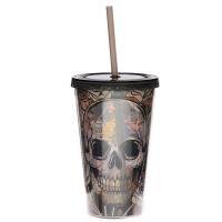  Plastic Double Walled Cup with Straw and Lid Skull 500ml 