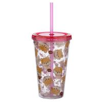  Plastic Double Walled Cup with Straw and Lid Shiba Inu Dog 500ml 