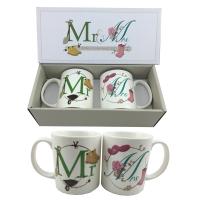  Mr and Mrs design double mug gift set new bone china mug 