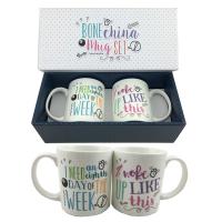  Slogan design double mug gift set new bone china mug 