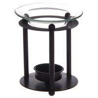  Black Metal Rod Oil Burner with Glass Dish 