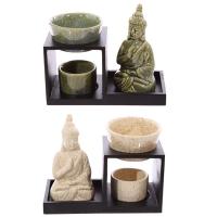  Buddha Ceramic and Wood Tiered Oil Burner 