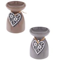  Ceramic Oil Burner - Wooden Heart Motif 