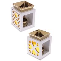  Ceramic and Wood Oil Burner - Metallic Gold and Fretwork 