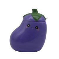  Ceramic Aubergine Pot with Lid and Spoon 
